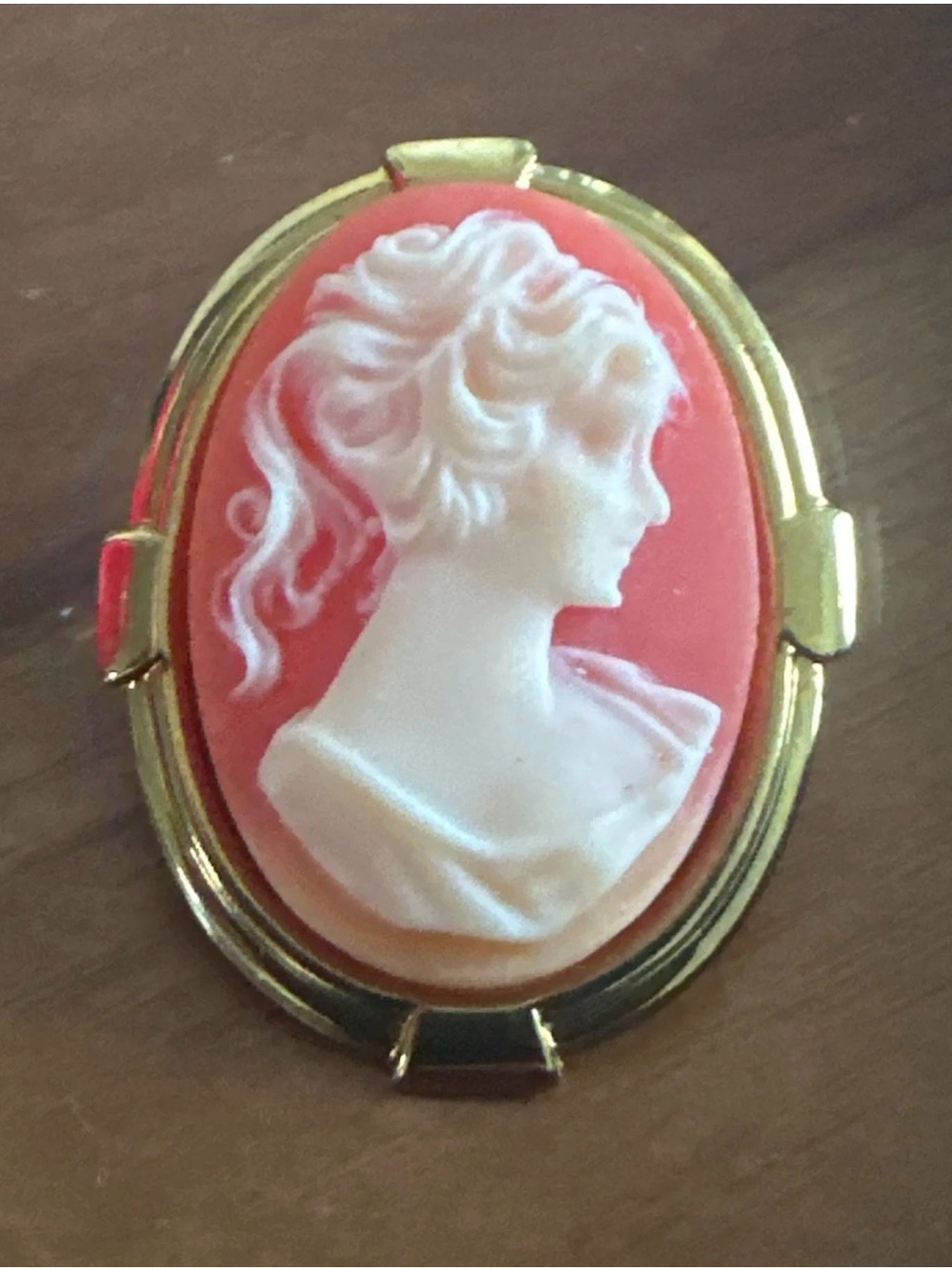 Vintage Coral and White Cameo Brooch Pendant